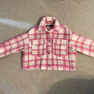 Zara cropped shacket sz XS pink and white